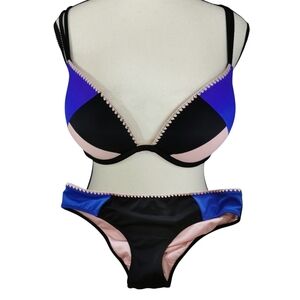 Shade & Shore Sexy Colourblock Push Up Bikini Set Royal Black Pink Size 34D/S